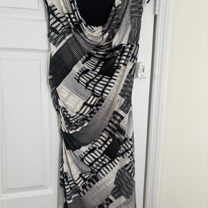 dressbarn Black & Cream Geometric Drape Maxi Dress
